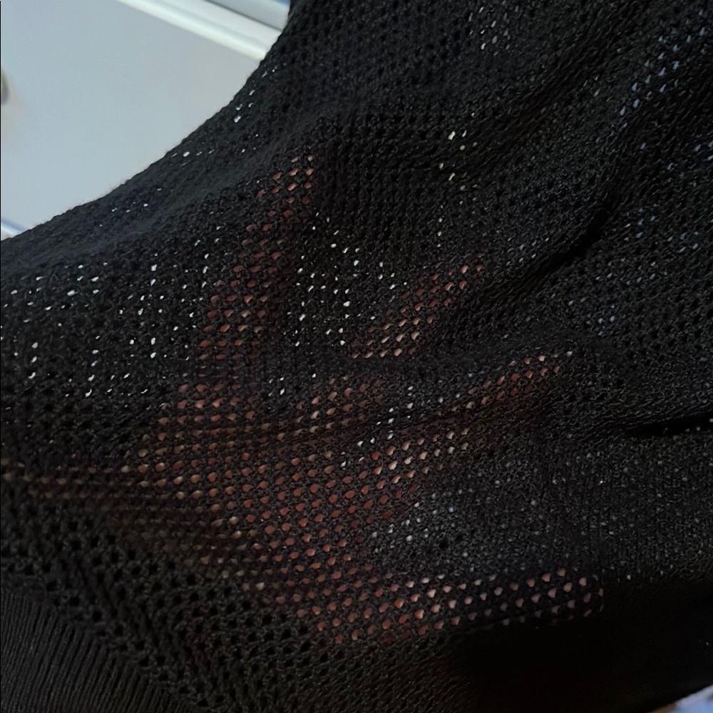 Express Black Fitted Blouse with 3/4 Sleeves and Embellished Shoulders - Picture 3 of 5